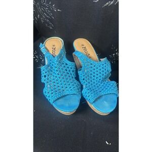 Mudd Blue‎ Woven Wedge Sandals Womens 10 Turquoise Boho Slingback Open Toe Shoes